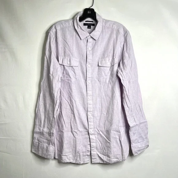 Marc Anthony Lavender Linen Blend Button Down Mens L Slim Fit Long Sleeve Shirt - Picture 2 of 12